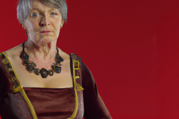 DALL·E 2023-02-24 11.40.36 - Older Woman, Valkyrie, Baroque dress, high detailed, full body, velvet red background, 4k, high resolution